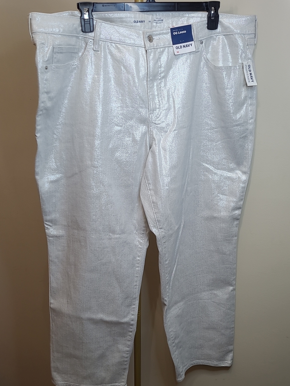 NWT Old Navy Metallic Silvery White High-Rise OG Loose Jeans size 22